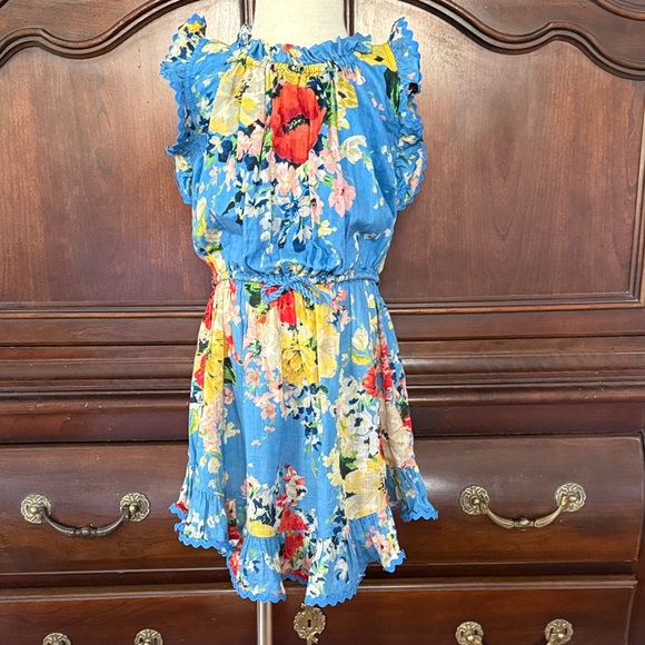 ZIMMERMAN Blue Floral Dress with Ruffle Details Size 4 VGUC ZIMMERMAN Blue Floral Dress with Ruffle Details Size 4 VGUC